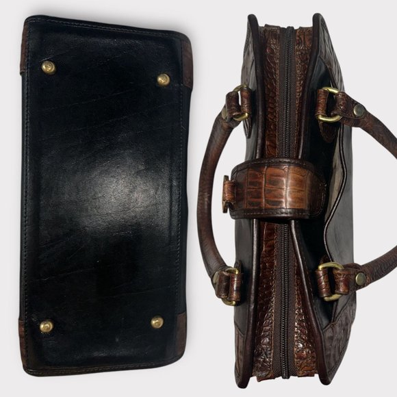 VTG Brahmin Purse Black Leather Pecan Croc Tuscan Too Satchel Convert Crossbody - Picture 7 of 11